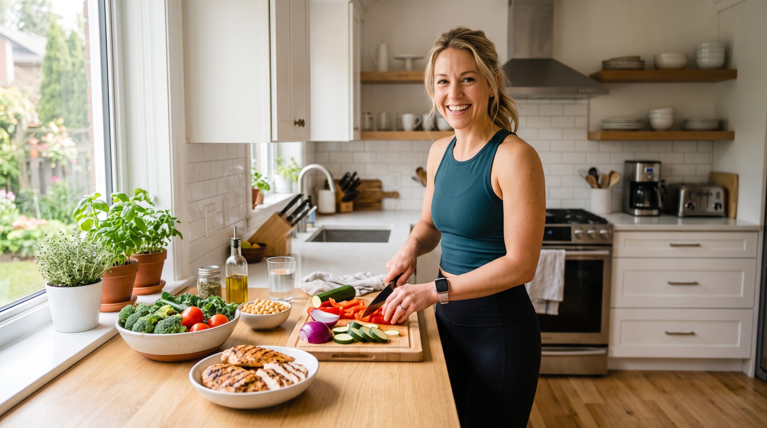 woman preparing healthy meal to manage weight gain in her 30s